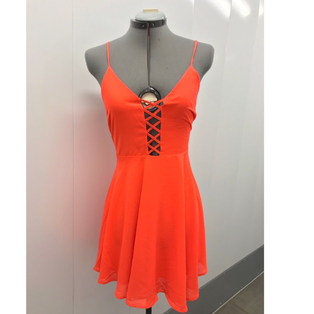 new orange cut out short summer dress